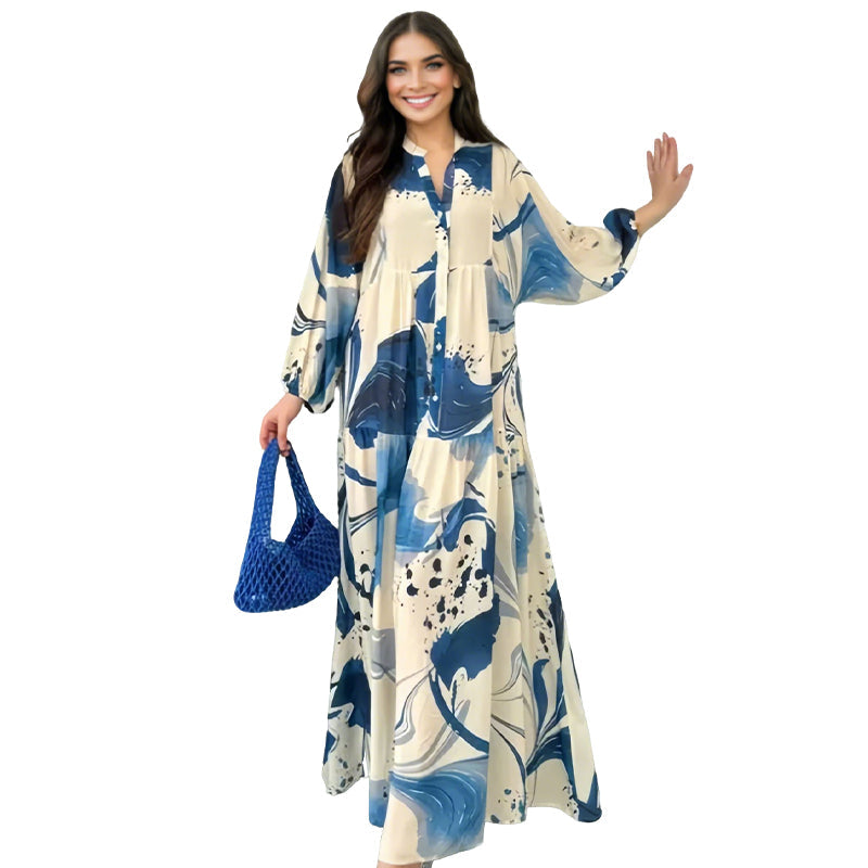 👗🌸 Maxi-Blumenkleid für Damen mit V-Ausschnitt – Fließender Stoff, Romantisches Design & Perfekt für Den Sommer ☀️