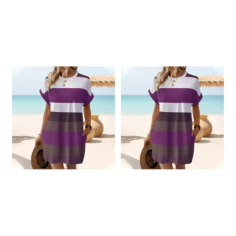 Gestreiftes Freizeit-Midikleid mit lockeren Schnitt & Taschen – bequem, luftig & vielseitig – ideal für den Urlaub & Alltag🌊☀️