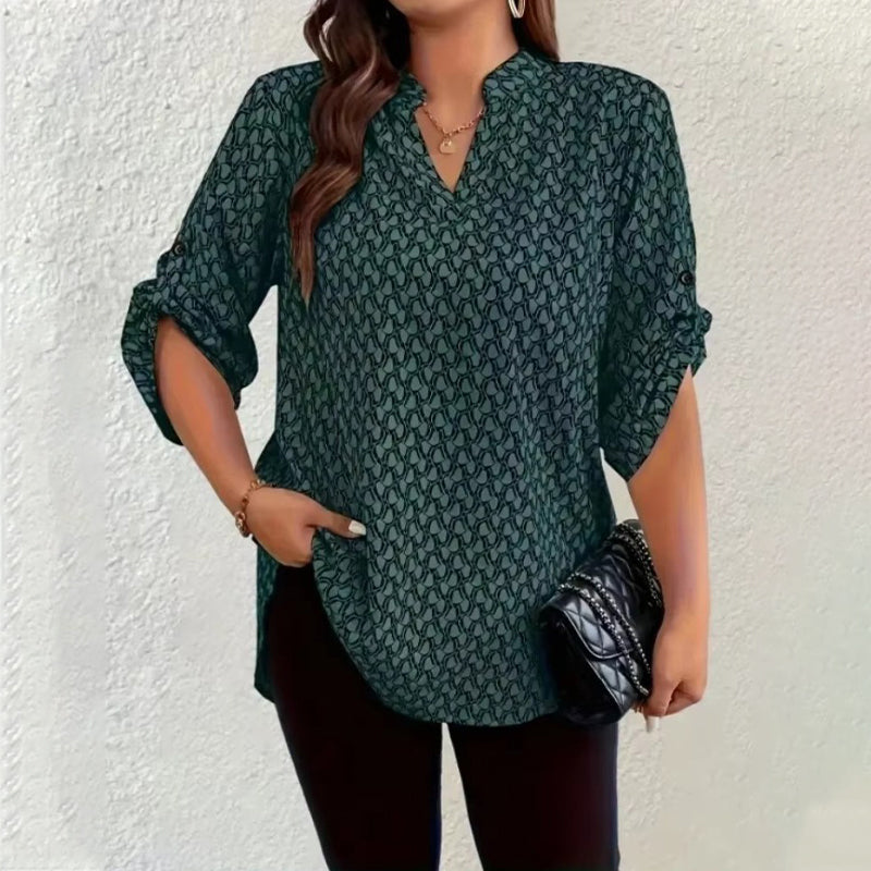 🌞NEU: Sommerkollektion mit bis zu 50% Rabatt 🛍️Damen Bluse mit geometrischem Print & V-Ausschnitt – lockere Passform, leicht & vielseitig