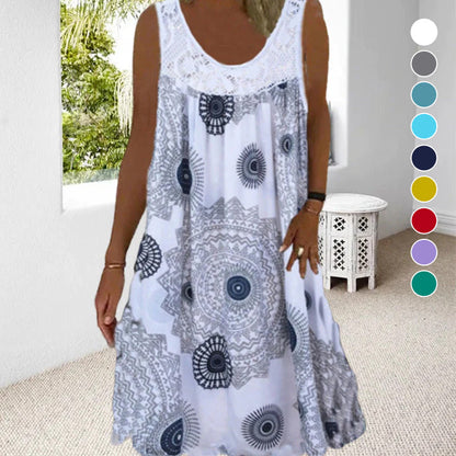 🔥Nieuw binnen 50% KORTING🎁🔥Vrouwen Zomer O-hals mouwloze jurk met print