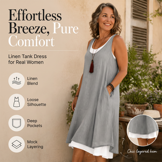 ⏰ Summer Hot Sale 50% OFF 💃 Women's Casual Loose Sleeveless Fake Two-Piece Tank Dress – Layered Look, One-Piece Ease & Effortlessly Cool 🌸✨