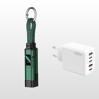 🔌 4-in-1-Ladekabel mit Digitalanzeige und Schlüsselanhänger – Schnellladefunktion, knickfest und kompakt