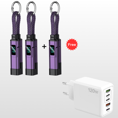 🔌 4-in-1-Ladekabel mit Digitalanzeige und Schlüsselanhänger – Schnellladefunktion, knickfest und kompakt