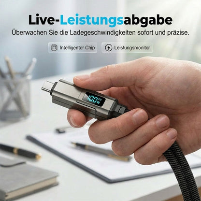 🔌 4-in-1-Ladekabel mit Digitalanzeige und Schlüsselanhänger – Schnellladefunktion, knickfest und kompakt