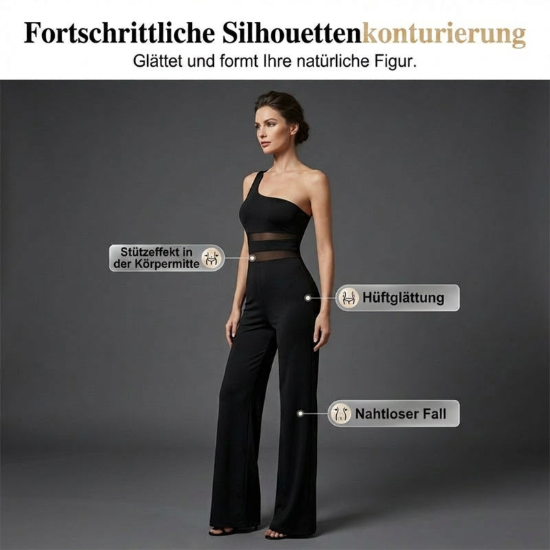 🌞Sommer-Sonderangebot – 60 % Rabatt!!🌿✨🔥One-Shoulder Jumpsuit mit weitem Bein und Netzeinsatz
