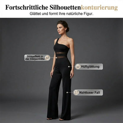 🌞Sommer-Sonderangebot – 60 % Rabatt!!🌿✨🔥One-Shoulder Jumpsuit mit weitem Bein und Netzeinsatz