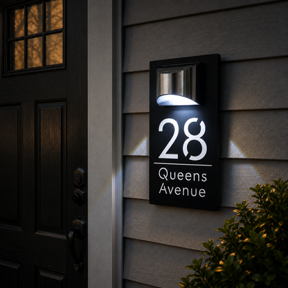 🎄 Favorieten voor de Feestdagen 🎁Gepersonaliseerd Zonne-Deurbordje – Aangepast LED Huisnummerbord voor de Voordeur