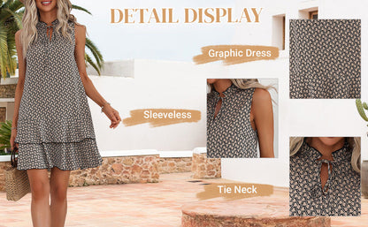 🎉Letzter Tag der Aktion: 50 % Rabatt 💃 Damenkleid mit Schleife und geometrischem Muster
