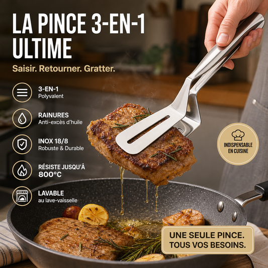 🍳🔥 3-in-1 Roestvrijstalen Keukentang – Multifunctioneel voor steak, barbecue en bakken