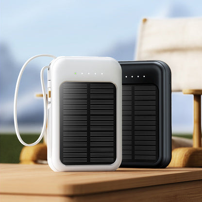 Self-contained Mini Solar Power Bank with Built-in Cable