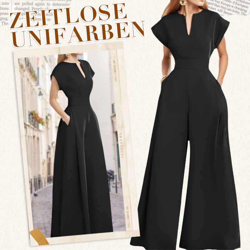 Damen-Jumpsuit mit V-Ausschnitt, kurzen Ärmeln und weitem Bein