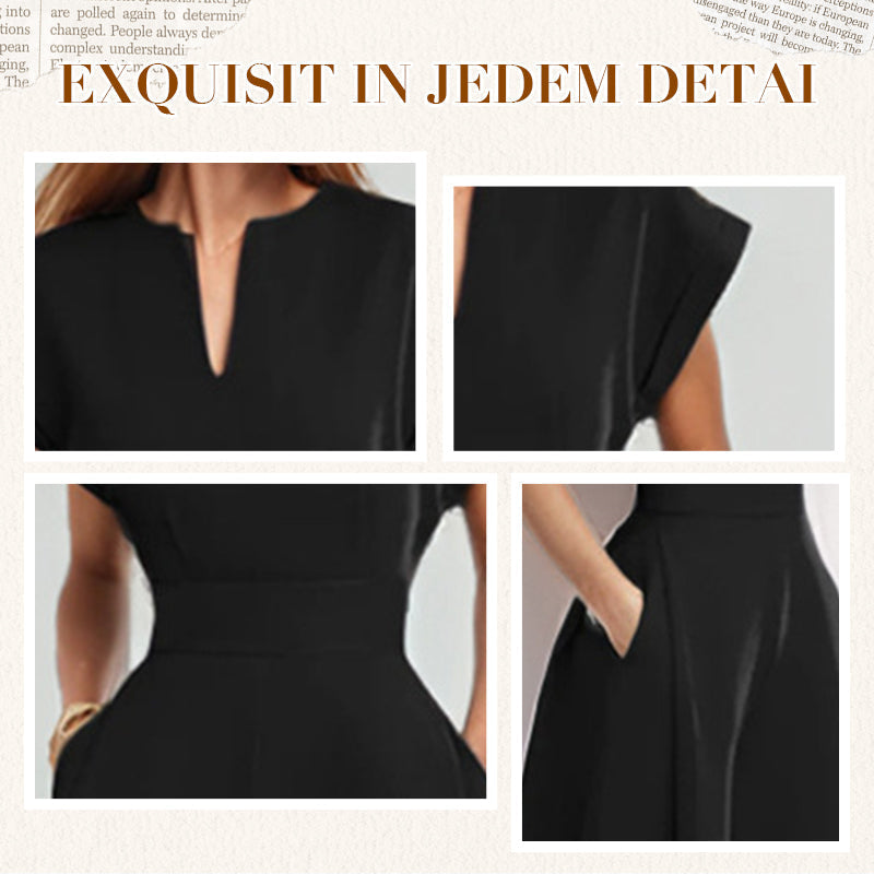 Damen-Jumpsuit mit V-Ausschnitt, kurzen Ärmeln und weitem Bein
