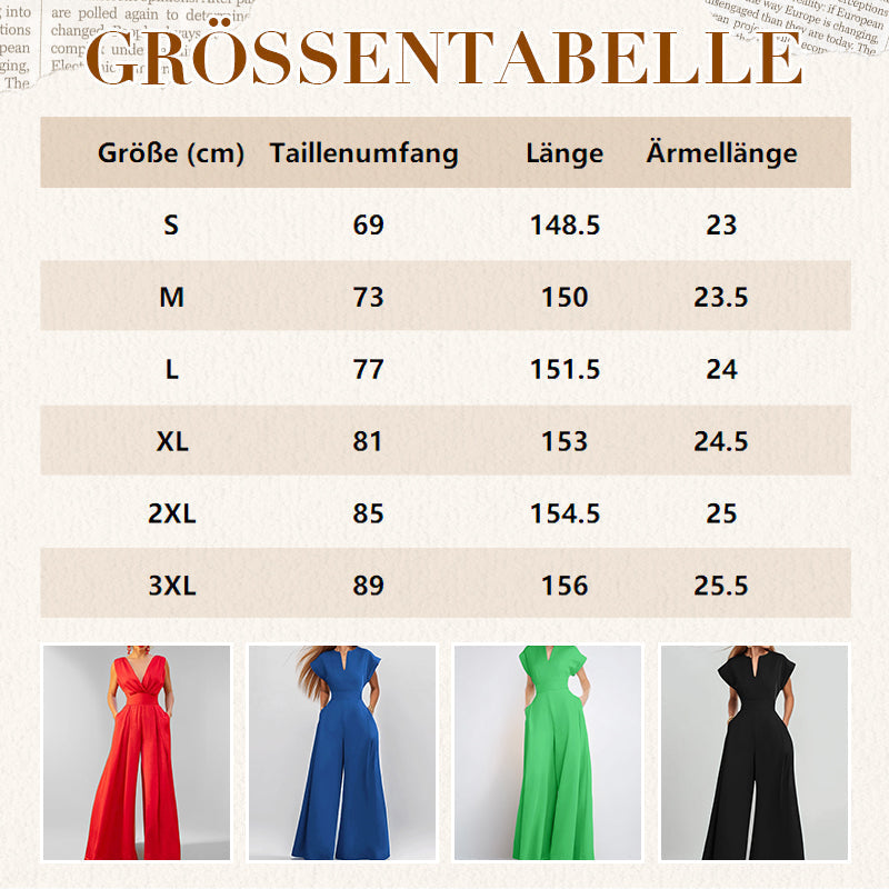 Damen-Jumpsuit mit V-Ausschnitt, kurzen Ärmeln und weitem Bein