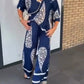 Women's V-Neck Top and Wide-Leg Pants Set
