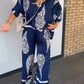 Women's V-Neck Top and Wide-Leg Pants Set