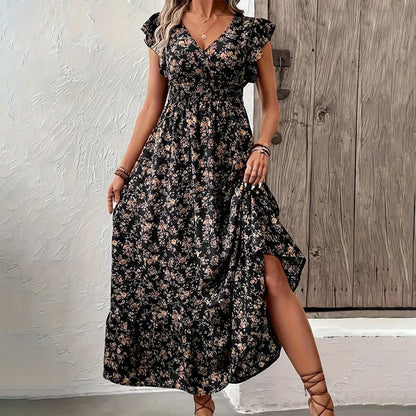 💃Zeitlich begrenztes Angebot 2026 – 50% Rabatt☀️ Fließendes Maxikleid mit V-Ausschnitt und Blumenmuster