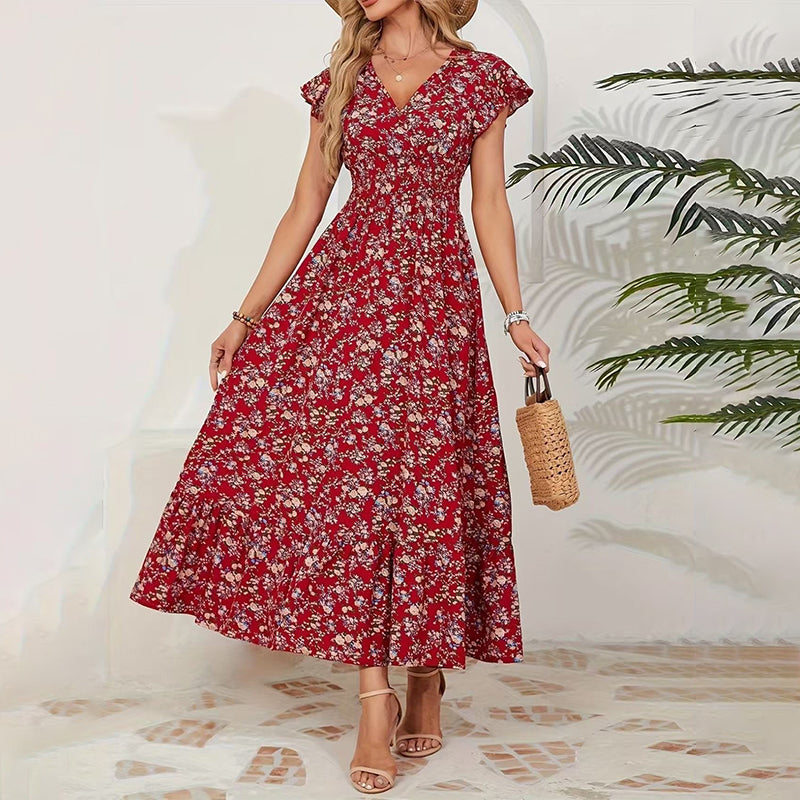 💃Zeitlich begrenztes Angebot 2026 – 50% Rabatt☀️ Fließendes Maxikleid mit V-Ausschnitt und Blumenmuster