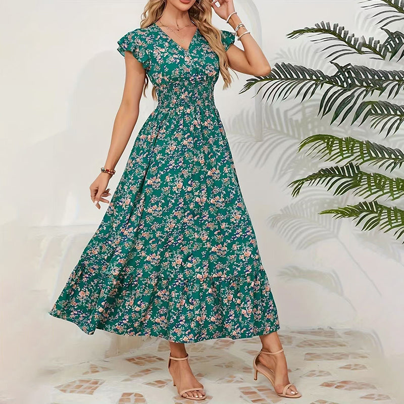 💃Zeitlich begrenztes Angebot 2026 – 50% Rabatt☀️ Fließendes Maxikleid mit V-Ausschnitt und Blumenmuster