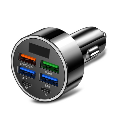 50% Korting – 6-in-1 Snelle Autolader met Spanningsweergave