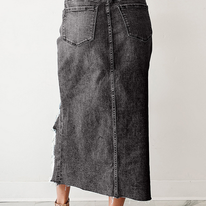🔥Solange der Vorrat reicht 40% Rabatt!🎉Damen-Hochbund-Ripped-Denim-Midi-Rock