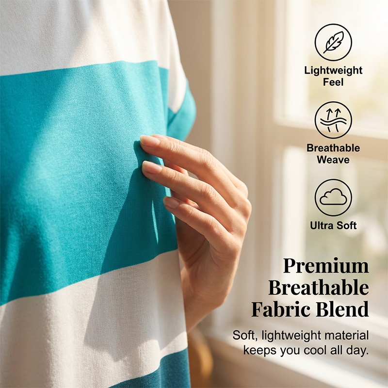 Gestreiftes Freizeit-Midikleid mit lockeren Schnitt & Taschen – bequem, luftig & vielseitig – ideal für den Urlaub & Alltag🌊☀️