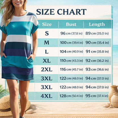 Gestreiftes Freizeit-Midikleid mit lockeren Schnitt & Taschen – bequem, luftig & vielseitig – ideal für den Urlaub & Alltag🌊☀️