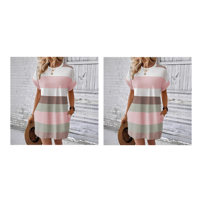 Gestreiftes Freizeit-Midikleid mit lockeren Schnitt & Taschen – bequem, luftig & vielseitig – ideal für den Urlaub & Alltag🌊☀️