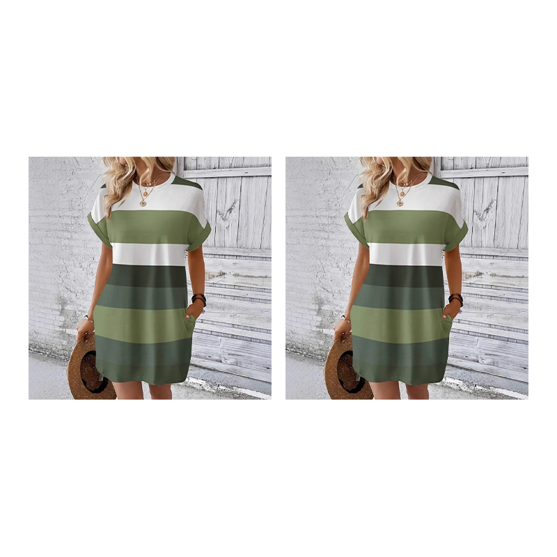 Gestreiftes Freizeit-Midikleid mit lockeren Schnitt & Taschen – bequem, luftig & vielseitig – ideal für den Urlaub & Alltag🌊☀️