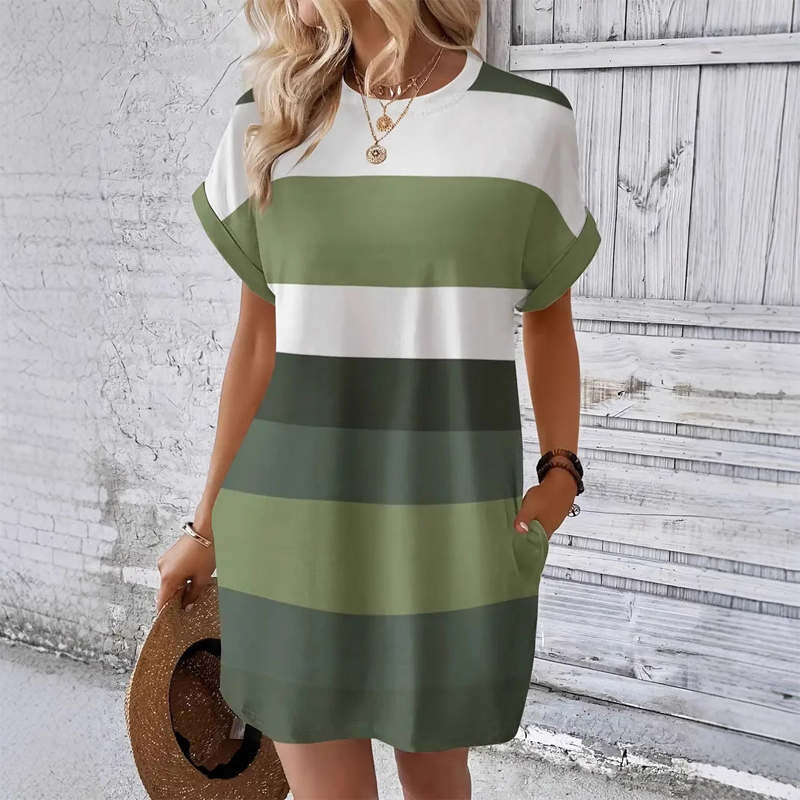 Gestreiftes Freizeit-Midikleid mit lockeren Schnitt & Taschen – bequem, luftig & vielseitig – ideal für den Urlaub & Alltag🌊☀️