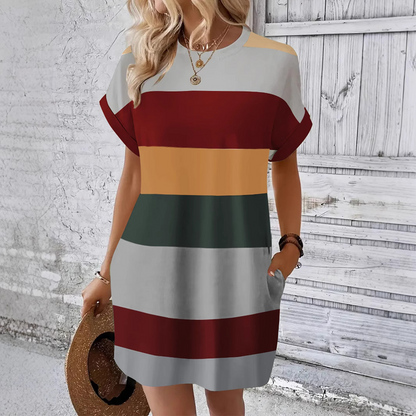 Gestreiftes Freizeit-Midikleid mit lockeren Schnitt & Taschen – bequem, luftig & vielseitig – ideal für den Urlaub & Alltag🌊☀️