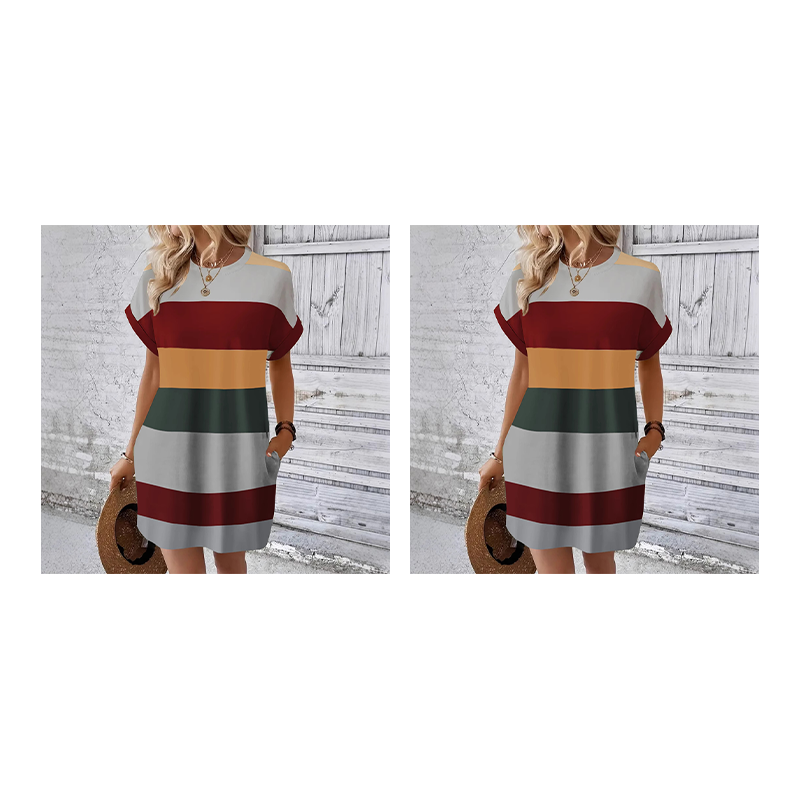 Gestreiftes Freizeit-Midikleid mit lockeren Schnitt & Taschen – bequem, luftig & vielseitig – ideal für den Urlaub & Alltag🌊☀️