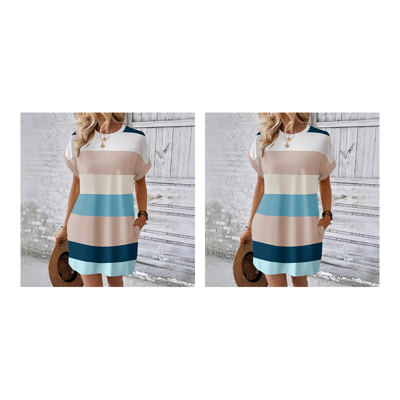Gestreiftes Freizeit-Midikleid mit lockeren Schnitt & Taschen – bequem, luftig & vielseitig – ideal für den Urlaub & Alltag🌊☀️