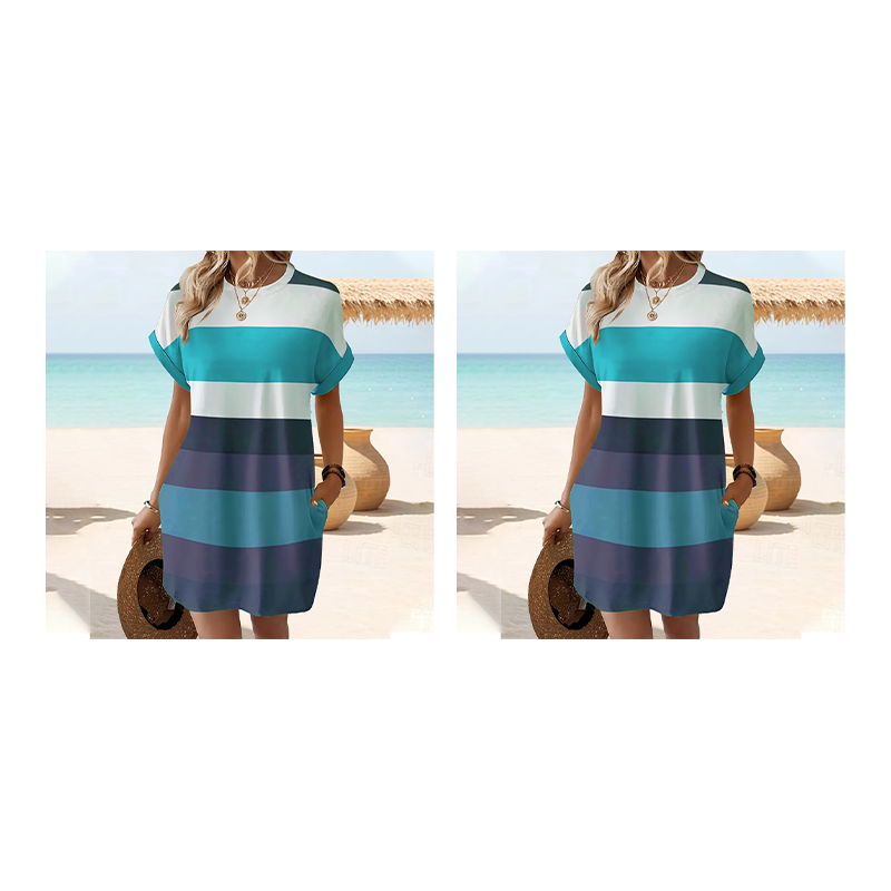 Gestreiftes Freizeit-Midikleid mit lockeren Schnitt & Taschen – bequem, luftig & vielseitig – ideal für den Urlaub & Alltag🌊☀️
