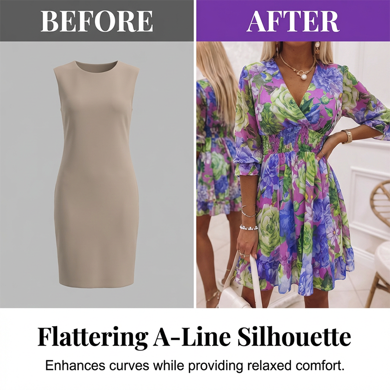 ❤️A-Linien Kleid für Damen – V-Ausschnitt, Blumenmuster, Rüschensaum – luftig & feminin – ideal für Frühling & Sommer🌷👗