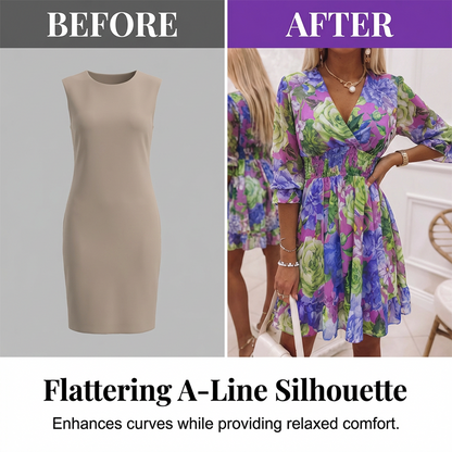 ❤️A-Linien Kleid für Damen – V-Ausschnitt, Blumenmuster, Rüschensaum – luftig & feminin – ideal für Frühling & Sommer🌷👗