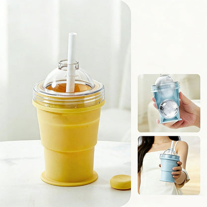 🥤 Bespaar 50%! 🧊 2‑in‑1 siliconen ijsbeker – XL ijsballen, rietje & BPA‑vrij ✨