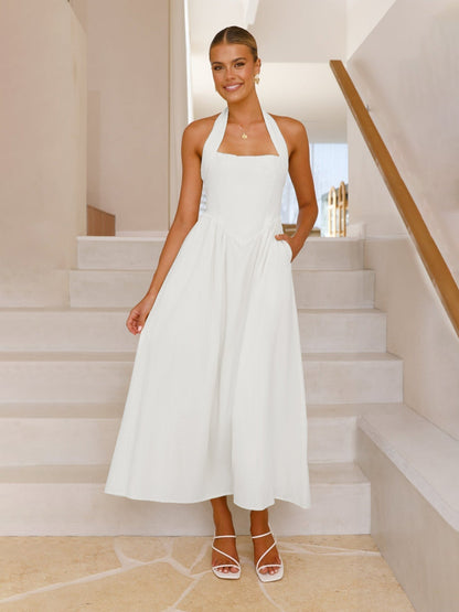 🎉Heißer Verkauf💃 Damenkleider mit eckigem Ausschnitt, taillierter Silhouette, hängendem Ausschnitt und rückenfreiem Design