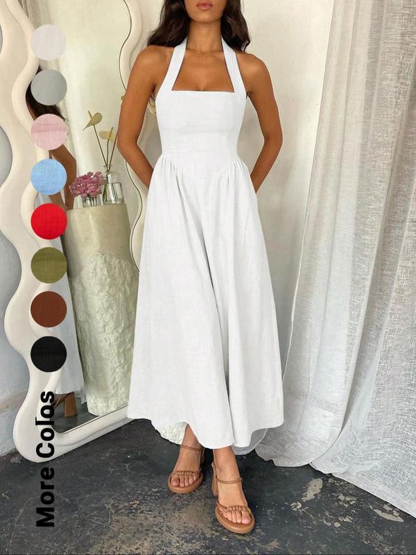 🎉Heißer Verkauf💃 Damenkleider mit eckigem Ausschnitt, taillierter Silhouette, hängendem Ausschnitt und rückenfreiem Design