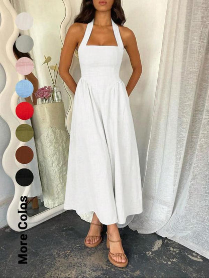 🎉Heißer Verkauf💃 Damenkleider mit eckigem Ausschnitt, taillierter Silhouette, hängendem Ausschnitt und rückenfreiem Design