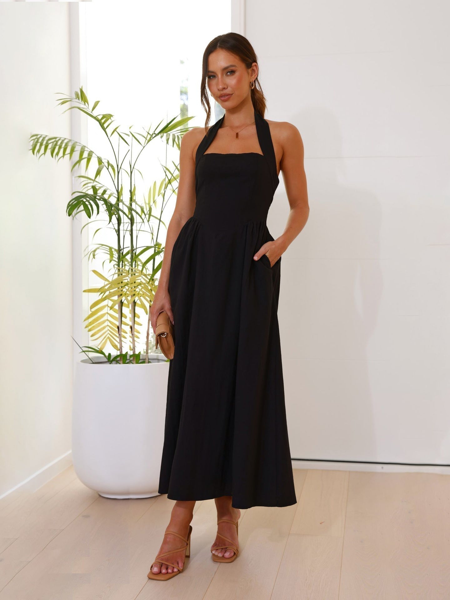 🎉Heißer Verkauf💃 Damenkleider mit eckigem Ausschnitt, taillierter Silhouette, hängendem Ausschnitt und rückenfreiem Design