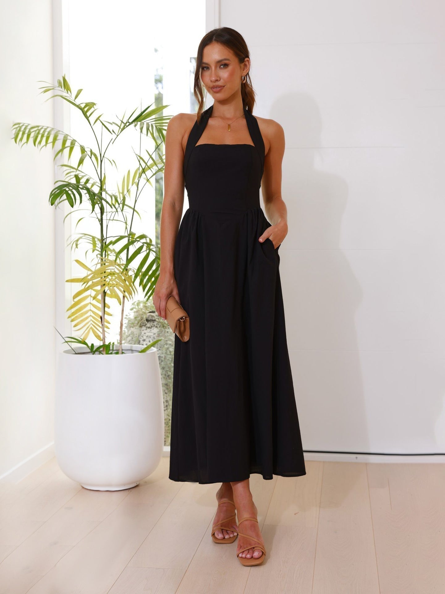 🎉Heißer Verkauf💃 Damenkleider mit eckigem Ausschnitt, taillierter Silhouette, hängendem Ausschnitt und rückenfreiem Design