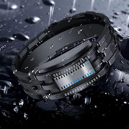 ⌚ 50% RABATT! 💙 Coole Herrenuhr im Binary-Design – Edelstahl, LED-Armband, vakuumbeschichtet & stilvoll mit blauem Licht ✨