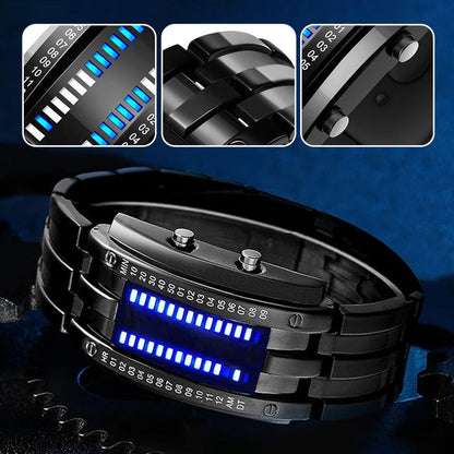 ⌚ 50% RABATT! 💙 Coole Herrenuhr im Binary-Design – Edelstahl, LED-Armband, vakuumbeschichtet & stilvoll mit blauem Licht ✨