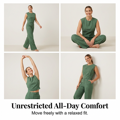 🌞NEU: Sommerkollektion mit bis zu 50% Rabatt 🛍️✨ Set aus schickem ärmellosem Crop-Top & Hose mit hoher Taille – Figurbetont, feminin & perfekt für Sommer-Events 🌞