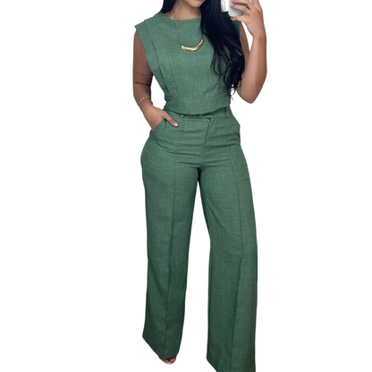 🌞NEU: Sommerkollektion mit bis zu 50% Rabatt 🛍️✨ Set aus schickem ärmellosem Crop-Top & Hose mit hoher Taille – Figurbetont, feminin & perfekt für Sommer-Events 🌞