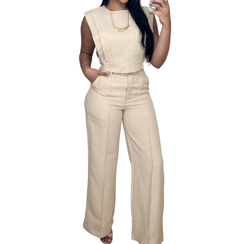 🌞NEU: Sommerkollektion mit bis zu 50% Rabatt 🛍️✨ Set aus schickem ärmellosem Crop-Top & Hose mit hoher Taille – Figurbetont, feminin & perfekt für Sommer-Events 🌞