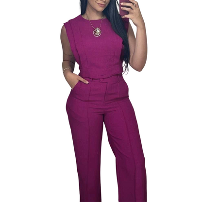 🌞NEU: Sommerkollektion mit bis zu 50% Rabatt 🛍️✨ Set aus schickem ärmellosem Crop-Top & Hose mit hoher Taille – Figurbetont, feminin & perfekt für Sommer-Events 🌞