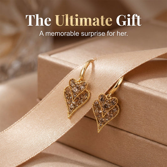 💎 LIMITED-TIME 50% RABATT! ✨ Herz-Hoop-Ohrringe – Doppel-Herz, Kaffeefarbene Kristalle, Gold, Leicht ❤️