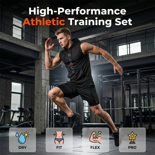 ⌛ Nur noch 1 Woche – 50 % auf alles + kostenloser Versand! ⏰Herren Sport-Set – ärmelloses Hoodie & Shorts – atmungsaktiv, schnelltrocknend & bequem 🏃‍♂️💪