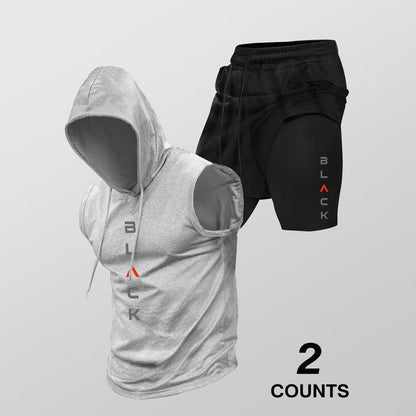 ⌛ Nur noch 1 Woche – 50 % auf alles + kostenloser Versand! ⏰Herren Sport-Set – ärmelloses Hoodie & Shorts – atmungsaktiv, schnelltrocknend & bequem 🏃‍♂️💪